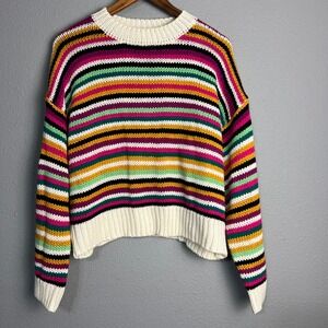 Le Lis Collection Striped Chucky Knit Sweater Pullover Colorful Crew Neck Medium